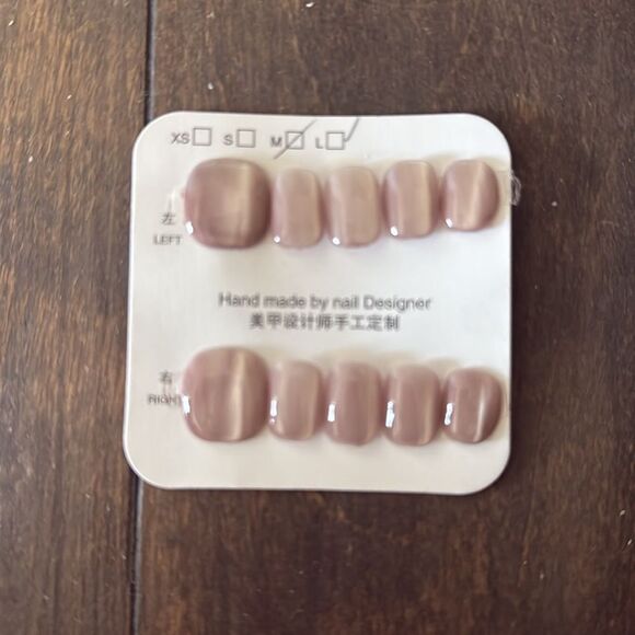 Handmade Pearl Pink Cat Eye Toenails Press-On Toenails Set - Picture 4 of 8